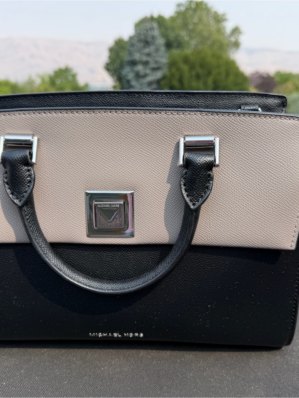 Michael Kors Black and Taupe Two-Tone Leather Satchel